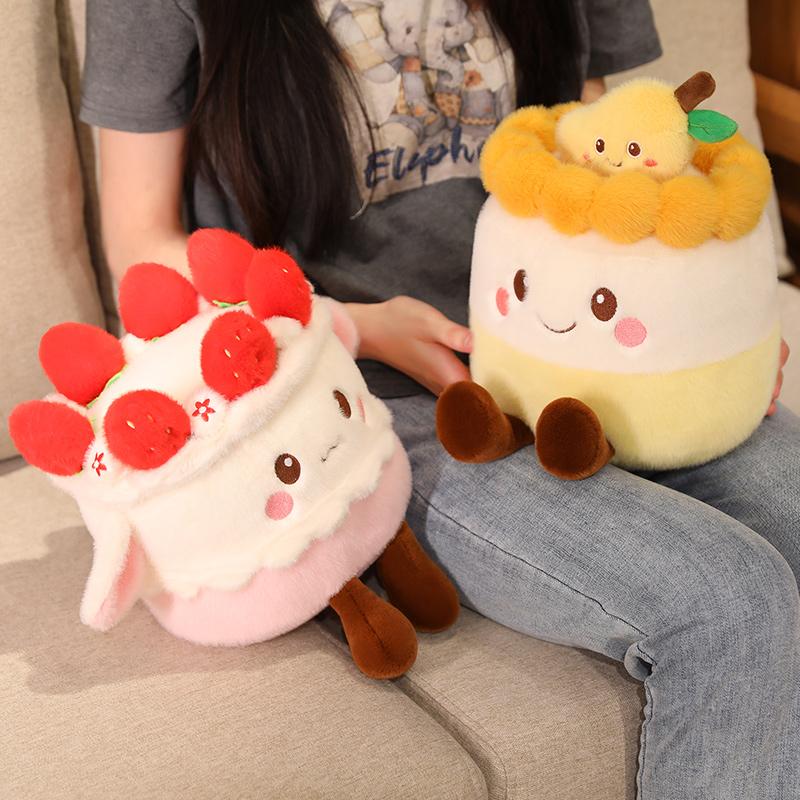 Cartoon Cake Plush Toys Stuffed Blueberry Strawberry Mango Candle Birthday Cake Ice Cream Snack Party Decor Cute Gift for Kids