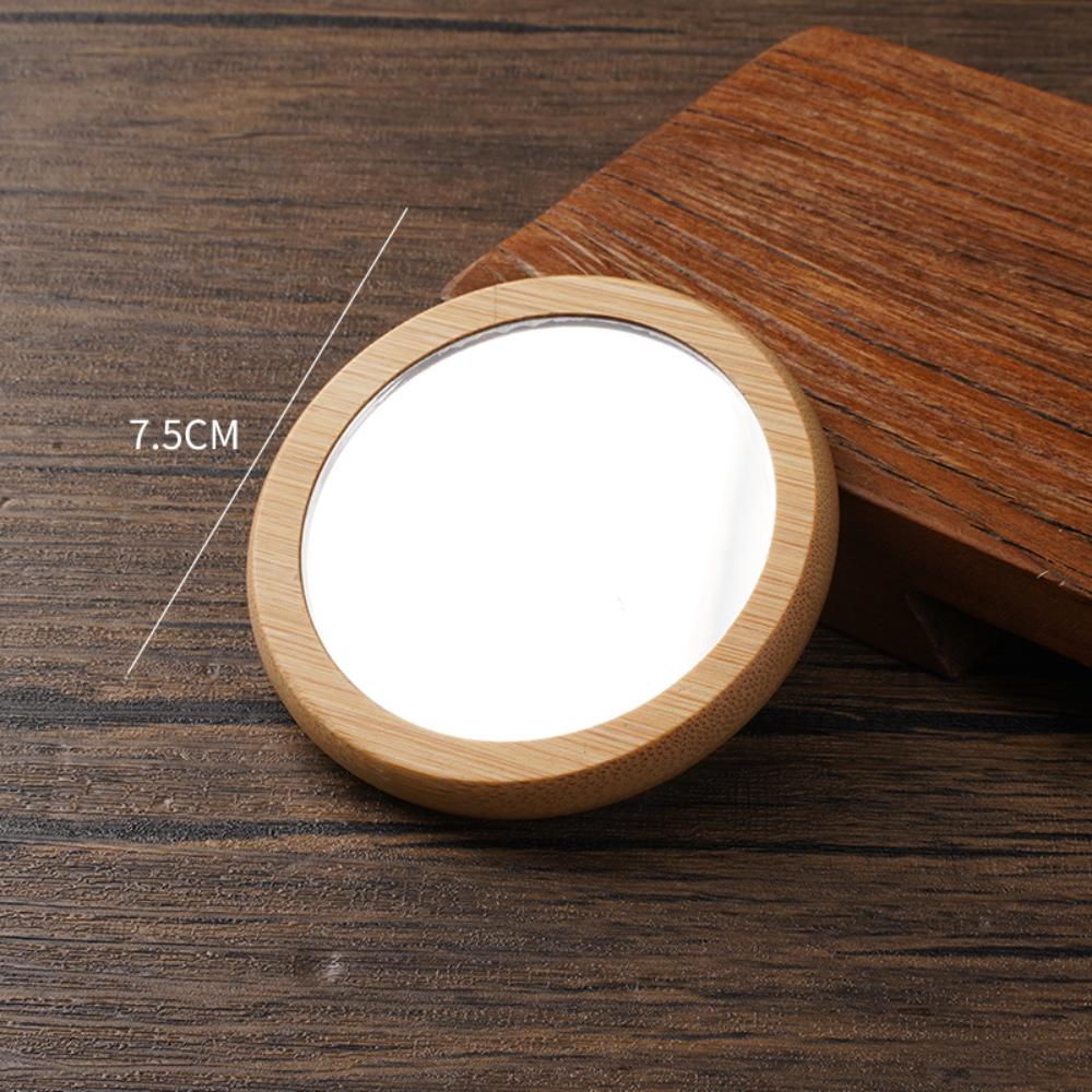 Wood Makeup Mirror Round/Square Cosmetic Mirror Handheld Mini Compact Pocket Mirror Portable Travel Accessories Beauty Tool
