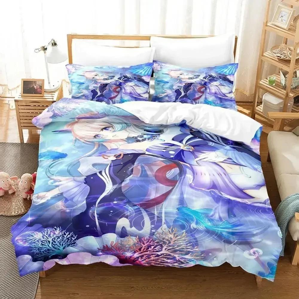 Genshin Impact Sangonomiya Kokomi Bedding Set Cartoon Anime Three-Piece Set Adult Kid Bedroom Duvet Cover Sets 3D Kawaii Girls