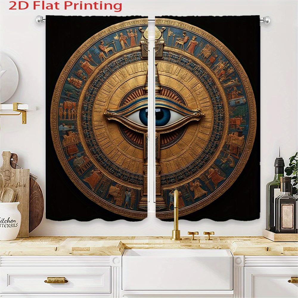 2Pcs Egyptian Eye of Horus Gold Blue Tutankhamun Print 2D Flat Curtains for Living Room Bedroom Home Decor