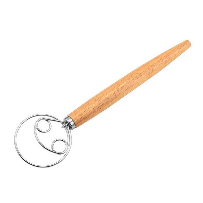 

Flour Stirrer Wood Handle Stainless Steel Coil Dough Stirrer Kitchen Tool (BPA Free, No FDA) A
