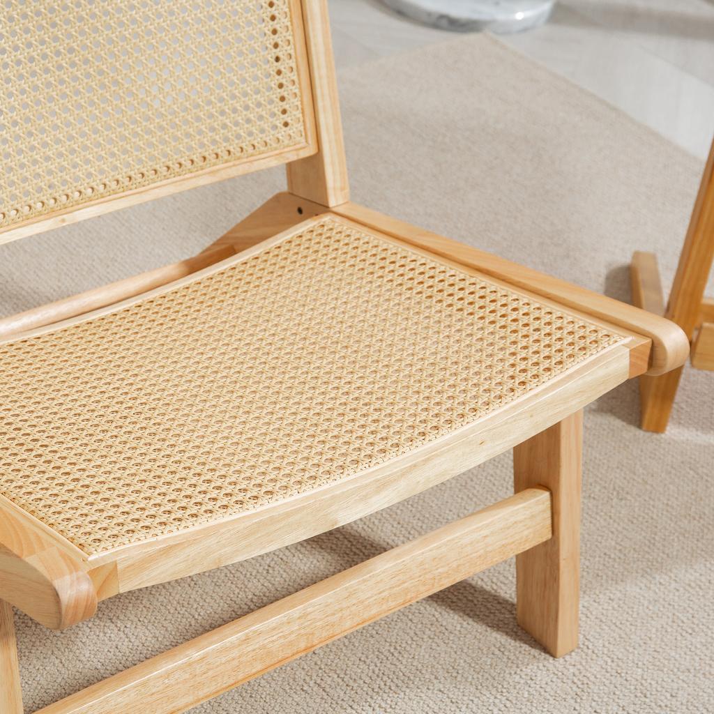 Rattan Chair, Reading Chair, Wood Frame, Wide Seat, 64 x 70 x 74 cm, Natural Wood
