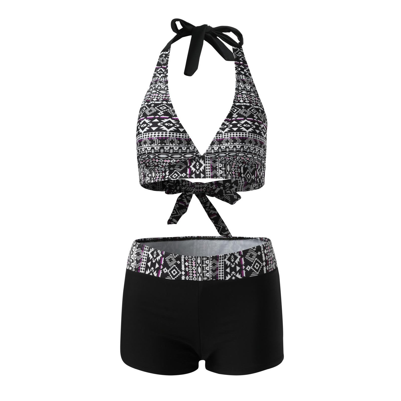 

2025 split swimsuit boxers high waist split bikini conservative strap-on swimsuit S