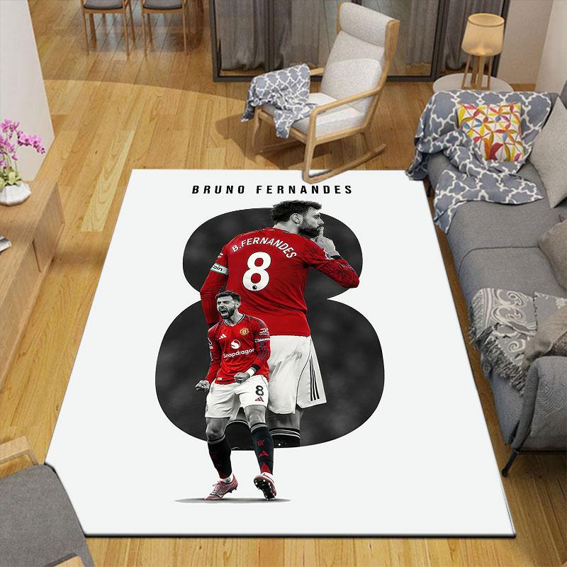 Bruno Fernandes Flannel Printed Carpet, Home Sofa Decoration for Living Room & Bedroom, Non‑Slip Play Flannel Floor Mat for Game Room