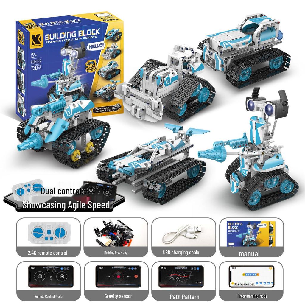 Fünf-in-Eins Programmierbarer Wall-E Roboter: Montagebausteine, Elektrische Wissenschaftliche Bildung, Fernbedienung, Kompatibel mit Lego