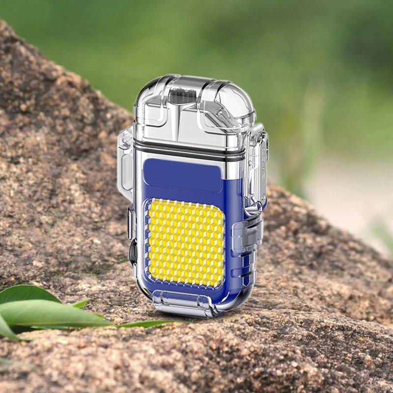 Outdoor Waterproof Mini COB Keychain Flashlight Pocket Dual Arc Lighter Type-C Rechargeable 3 Lighting Modes for Camping Multifunctional Work Light