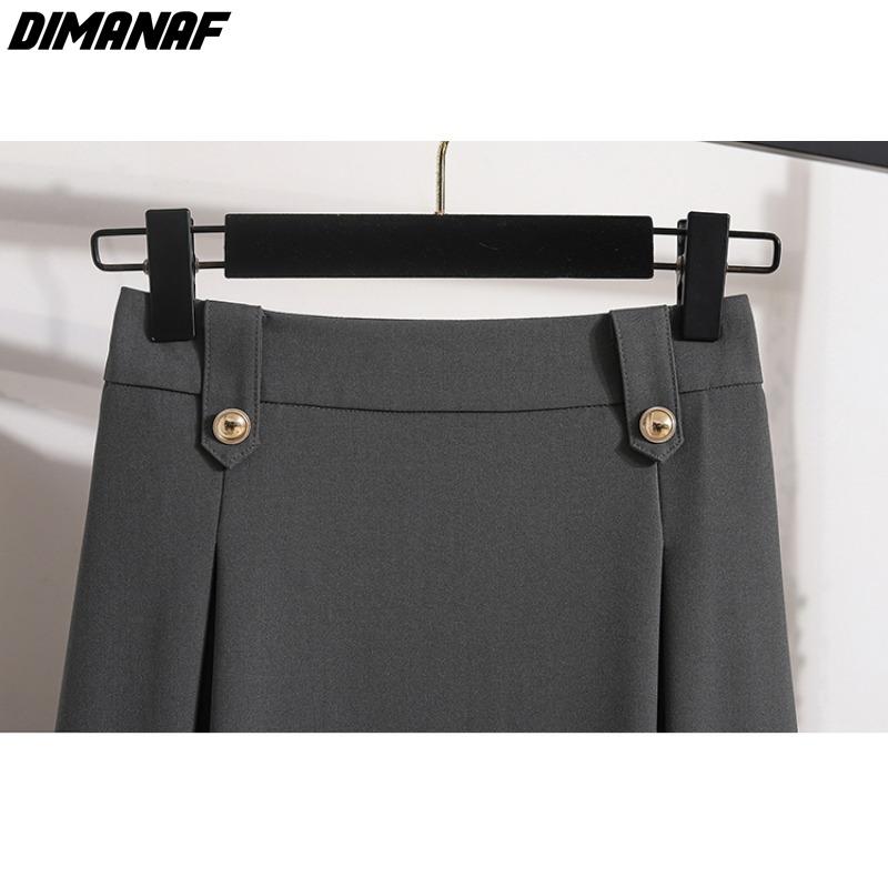 DIMANAF 2024 Spring Summer Plus Size Damkjolar Lös resår i midjan Oversize Mode A-Line solida veckade långa kjolar