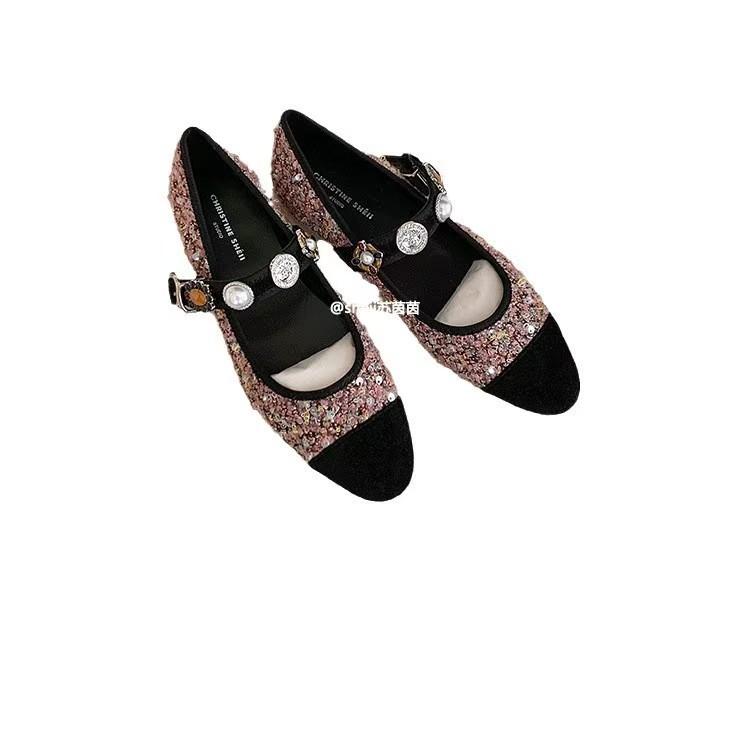 [] Princess Anne~ Xiaoxiangfeng tweed badge buckle Mary Jane single shoe women's banquet