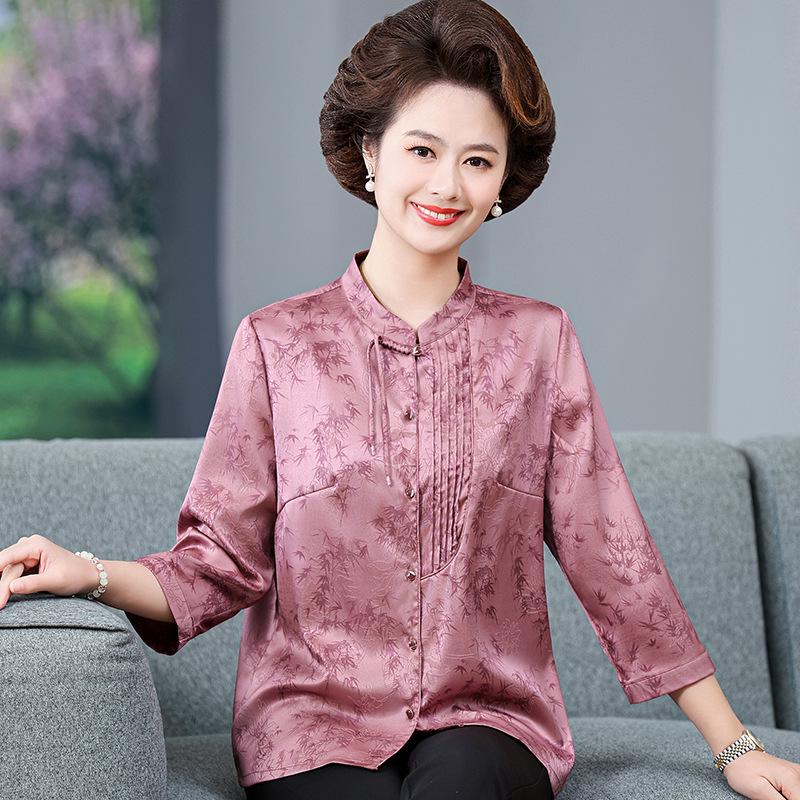 

New Style Mulberry Silk Summer Top for Women Over 50 - Chinese Style 5XL (150-165 lbs) рожевий/фіолетовий