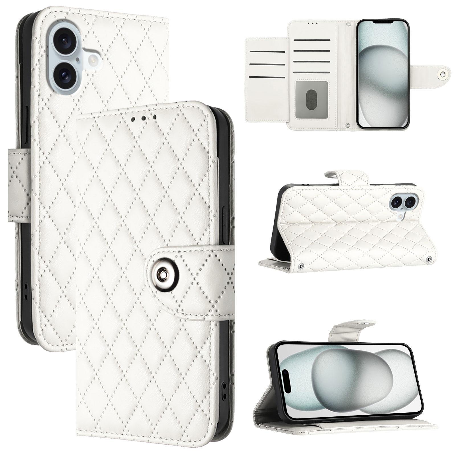 

For iPhone 16 Plus Leather Case Phone Stand Cover with 7 Card Slots and Hand Strap White