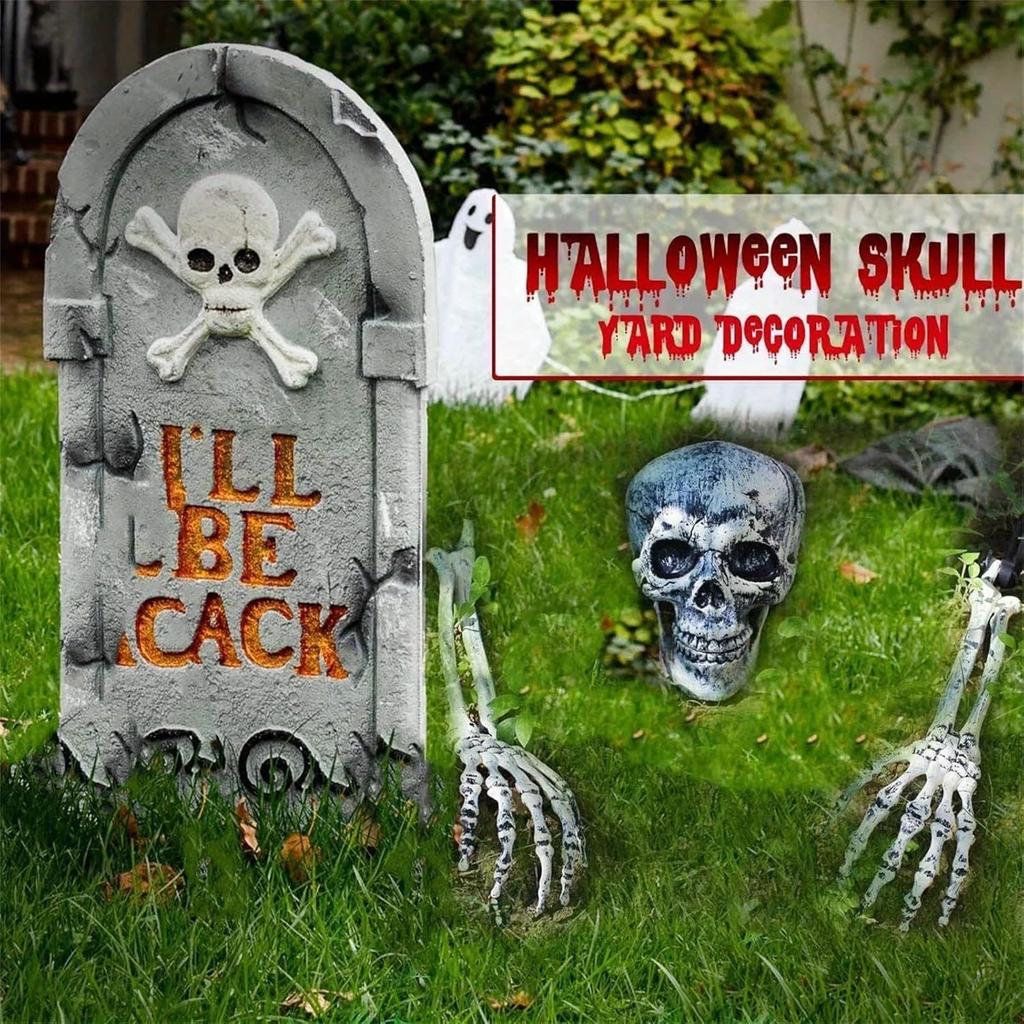 Halloween Skeleton Stakes Decorations,1 Skull And 2 Skeleton Arms, Halloween Scary Skeleton Decoration for Hallowee Decoration
