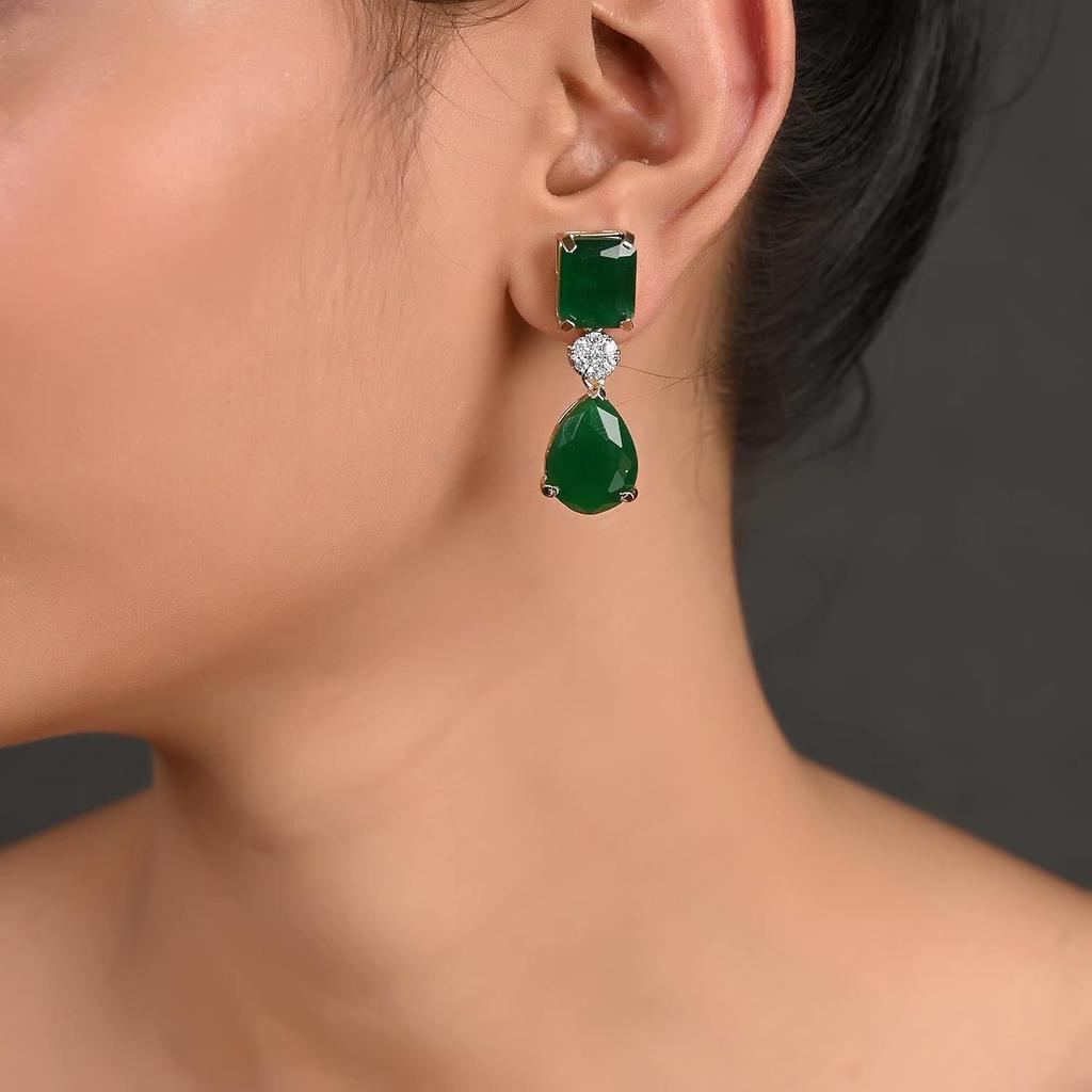 American Diamond Gold Plated Bold Stunning Green Red Blue White Earrings Dangle Drop for Women