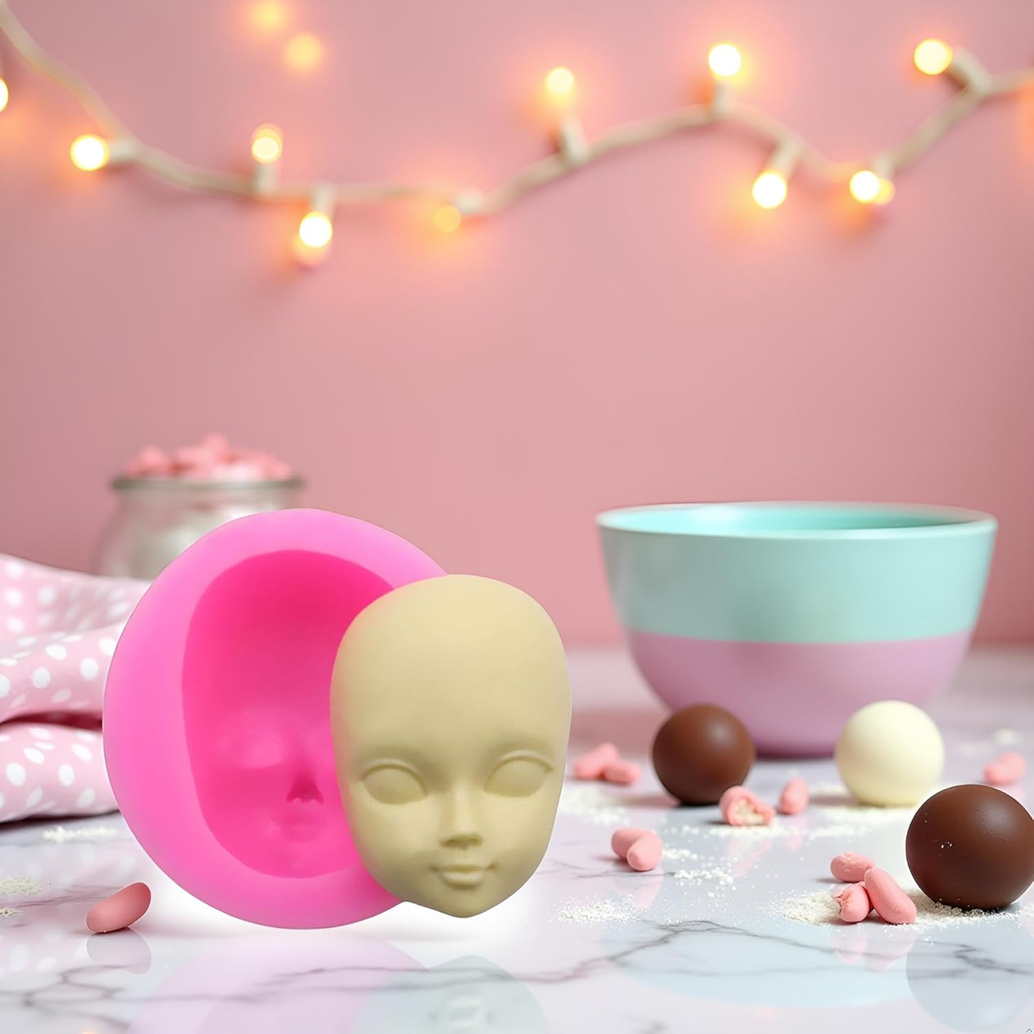 Pink Food Grade Silicone 3D Baby Face Girl for Head Shape DIY Chocolate Mold Fondant Kitchen Knives and Accessories