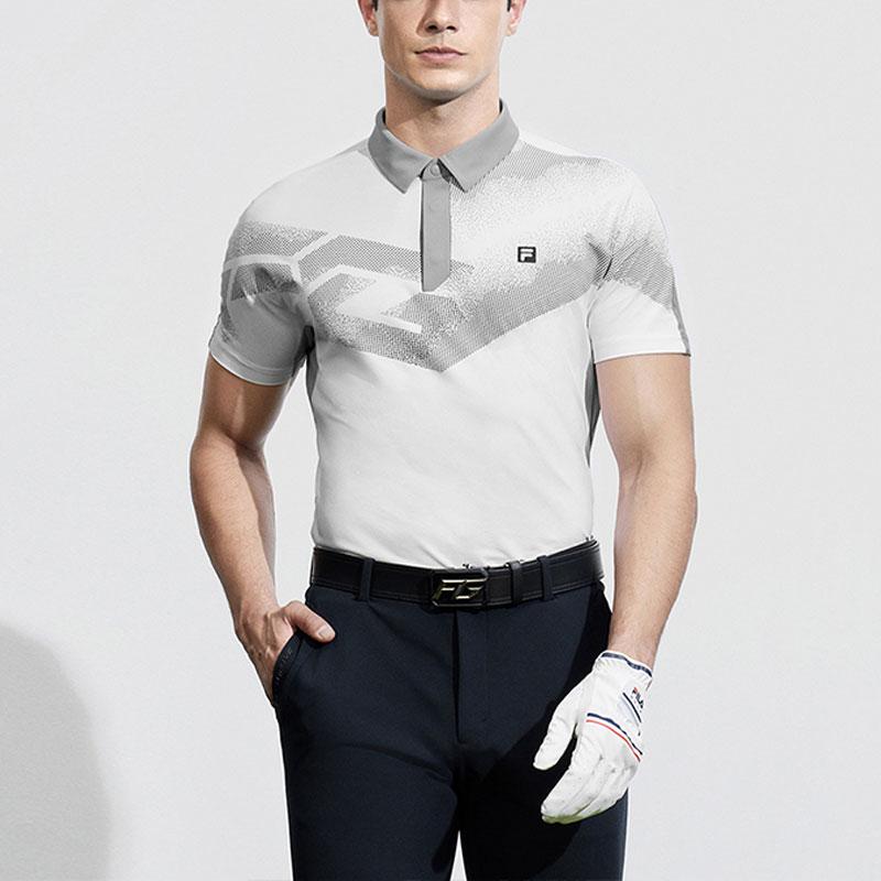 FILA Golf Series Color Block Elite Knitted Short Sleeve Polo Shirt Men Polo Shirts Jade-White A11M415106F-WT