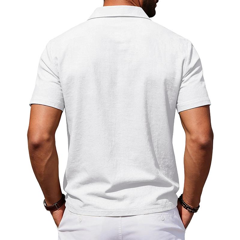 Men Loose Casual Short Sleeve Linen Blend Polo Shirt For Daily Beach Wear