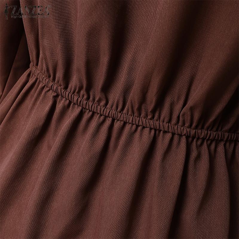 ZANZEA Women Casual Turn Down Collar Long Sleeve Loose Long Dress