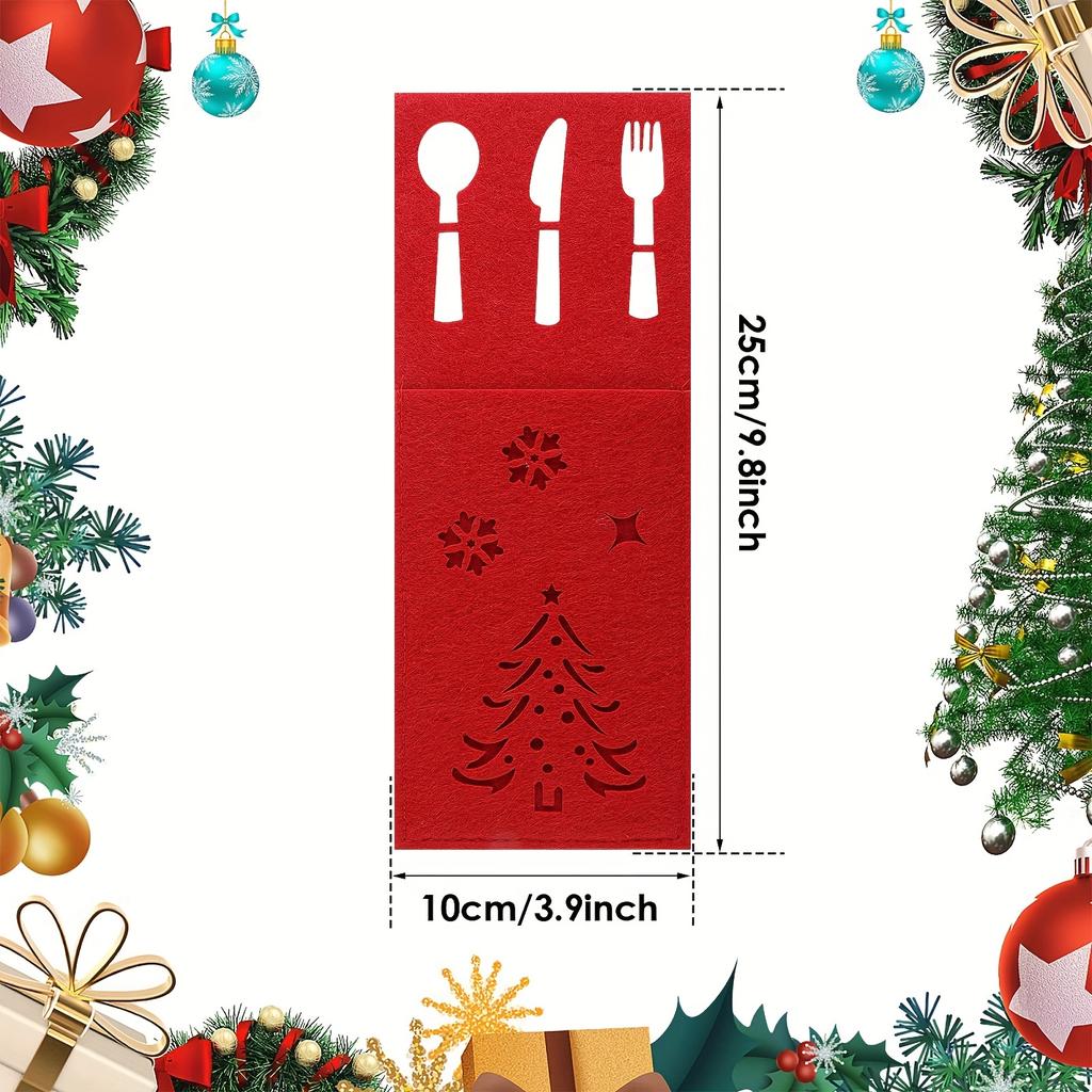 10pcs Christmas Table Felt Knife and Fork Pouches, Birthday Party Decoration/accessories, Baby Shower Decoration
