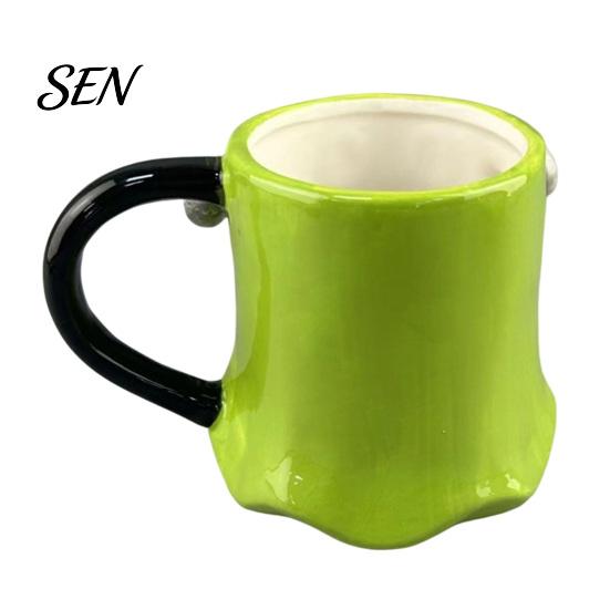 Dreidimensionale Geistertasse Grüne Keramik-Wassertasse mit Henkel, 3D Halloween Dekorationstasse, Thematische Kaffee Tasse 490ml Fassungsvermögen, Kreatives Trinkgeschirr
