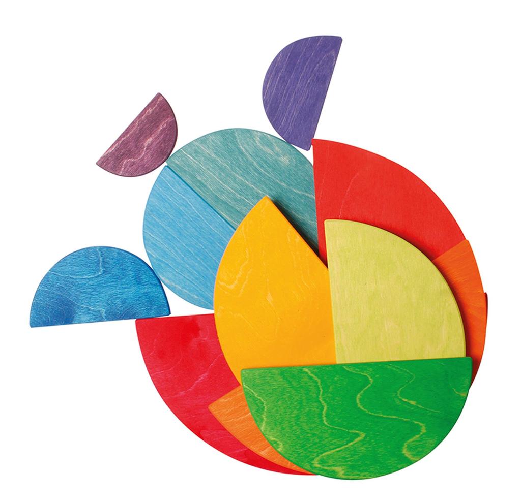 Grimm's Rainbow Semi-Circle Wooden Building Blocks, Educational Toy, Pretend Play Board, 18.5cm H x 37cm W x 0.8cm D (Largest Part)