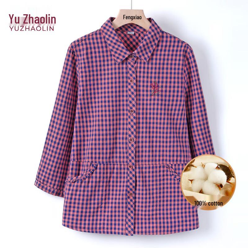 YUZHAOLIN Women s 100% Cotton Plaid Shirt L
