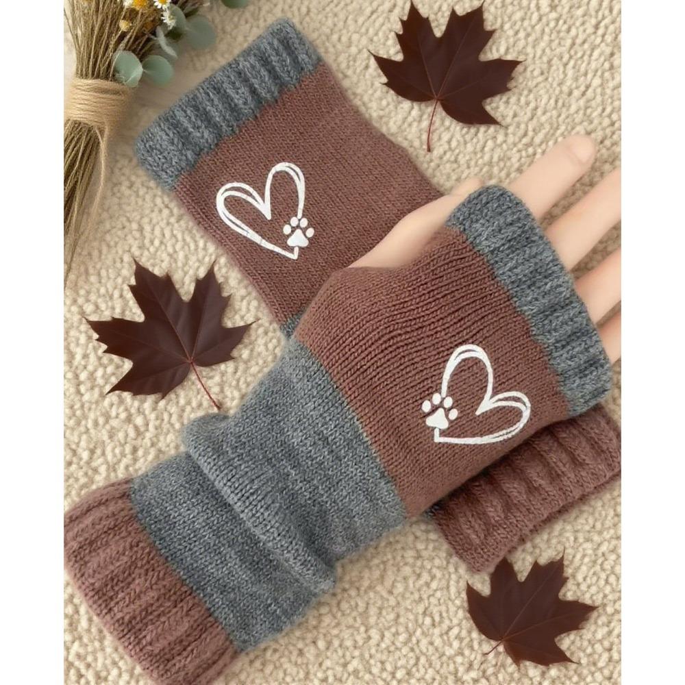 Color-Blocking Touchscreen Gloves Heart-Shaped Decorative Gloves Smartphone Use