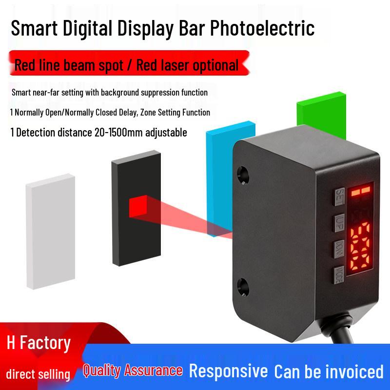 Digital Display Adjustable Photoelectric Sensor with Diffuse Reflection and Long-Distance Bar-Shaped Light Spot