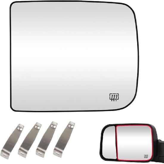 Senzeal Driver Side Tow Mirror Glass Heated Tow Mirrors Replacement For Dodge Ram 1500 2500 3500 4500 5500 2009- Convex Mirror With Rear Holder