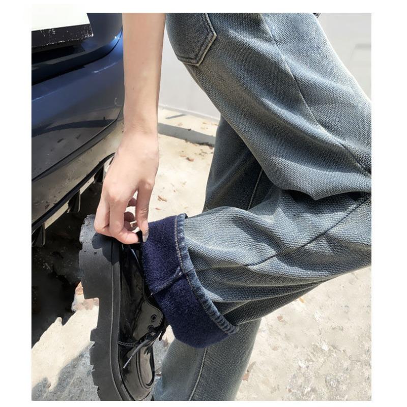 Vintage Blue High Waist Slim Fit Straight Leg Wide Jeans Casual Spring Autumn Retro Denim Pants