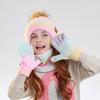 3Pcs/Set Kids Winter Knitted Scarf Gloves Set Pom Pom Ball Rainbow Color Brimless Hat Touchscreen Gloves Neck Warmer Set