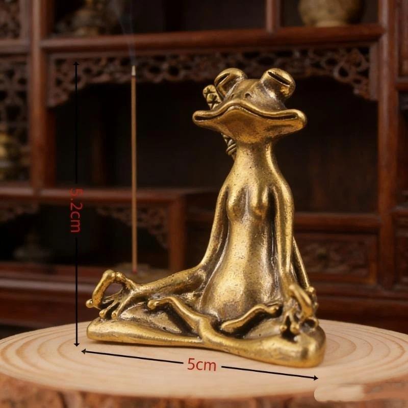 Alloy Zen Meditation Frog Statue Aesthetic Vintage Texture Small Decor for Tea Table Home Office Gift