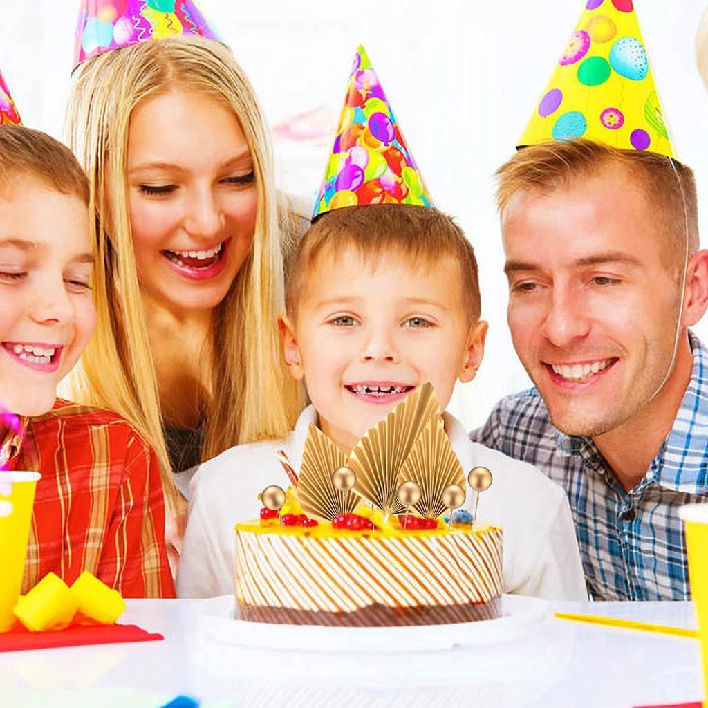 22 ks Pravoúhlý Vertikální Happy Birthday Topper na Dort Zlaté Palmové Listy Koule pro Oslavu Narozenin Svatbu Miminko Party Dekorace