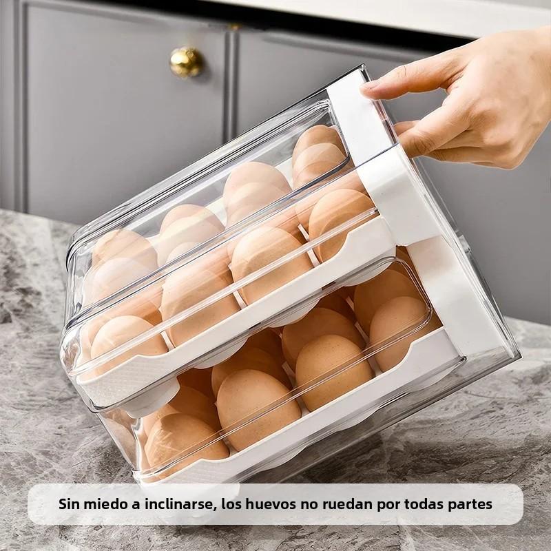 32 Compartment Egg Storage Box Double Drawer Plastic Transparent Egg Rack Refrigerator Crisper Kitchen Organization Egg Carton
