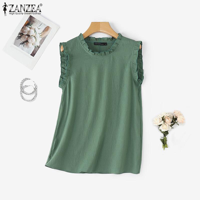 ZANZEA Summer Women Sleeveless Ruffled Casual Loose Tank Tops