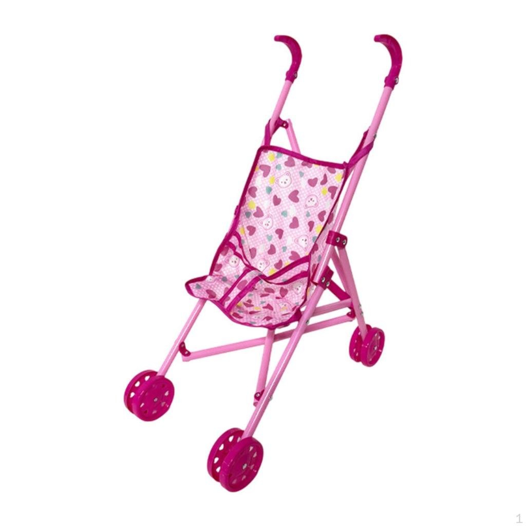 Baby Doll Stroller Pretend Play Little Girls Dollhouse Decoration Interactive Kids Push Cart Toy