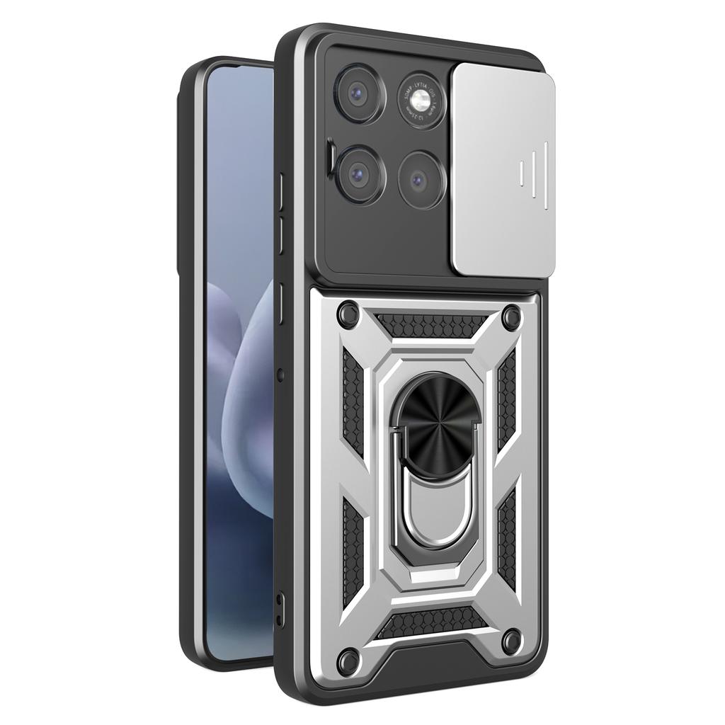 For Motorola Moto G86 Power 5G Case with Slide Camera Lid PC+TPU Kickstand Phone Cover