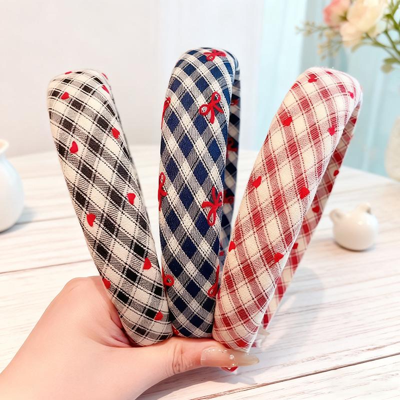 2025 Heart-Shaped Plaid Non-Slip Headband for Women - Stylish, Everyday Use Hair Accessory