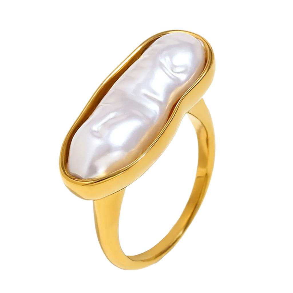 Practical Rings Finger Jewelry Elegant Long Strip Pearls Rings Stainless Steel Texture Suitable for Women Present