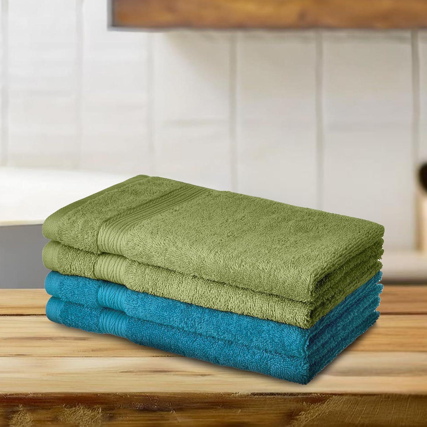 

100% Cotton 4 Piece Hand Towel Set, 500 GSM (Olive Green and Turquoise Blue) синий/зелёный