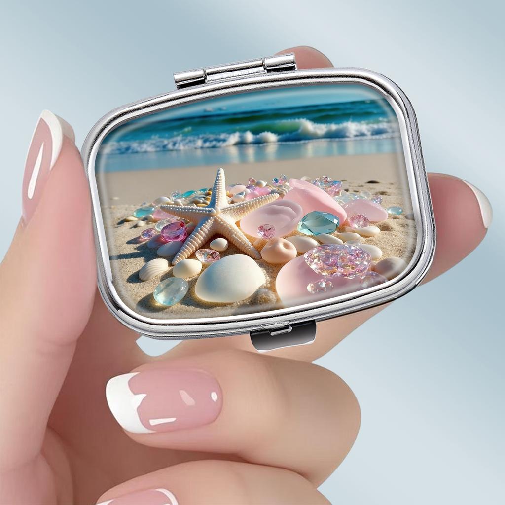 Portapillole Portatile con 2 Scomparti, Mini Custodia Organizer in Metallo per Medicine, Carino Contenitore Stampato per Pillole, Vitamine, Gioielli, Viaggio, Uso Quotidiano
