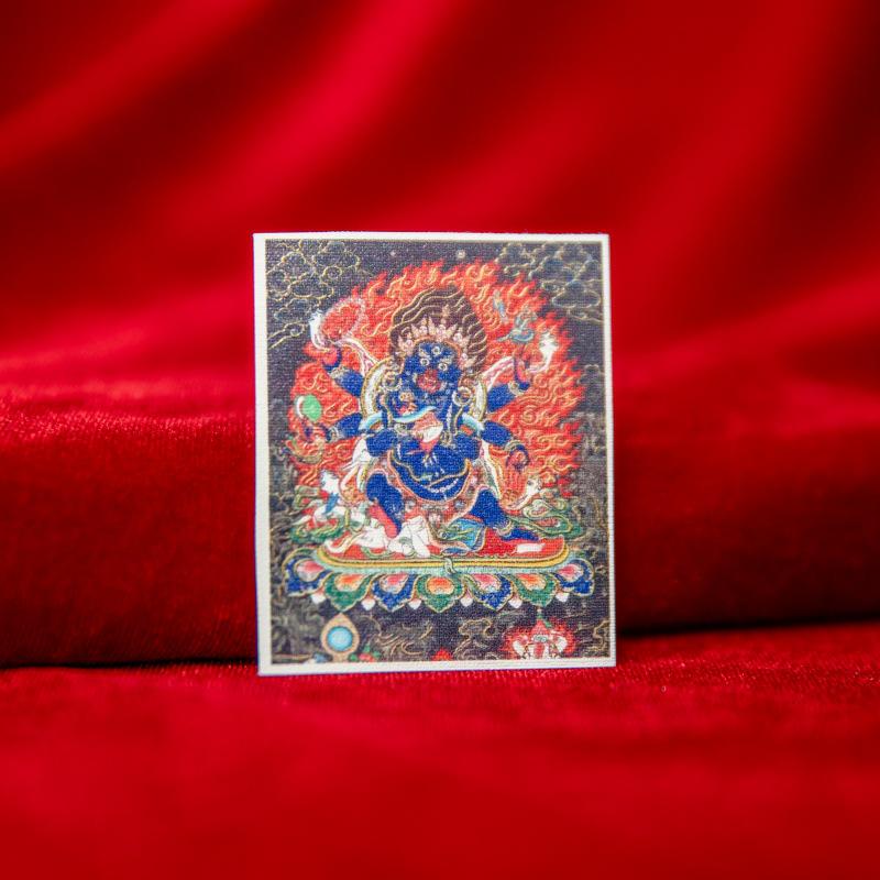 Tibetan Thangka Painting Core Cloth: Mahakala, Black Jambhala, Yamantaka, 4×5cm