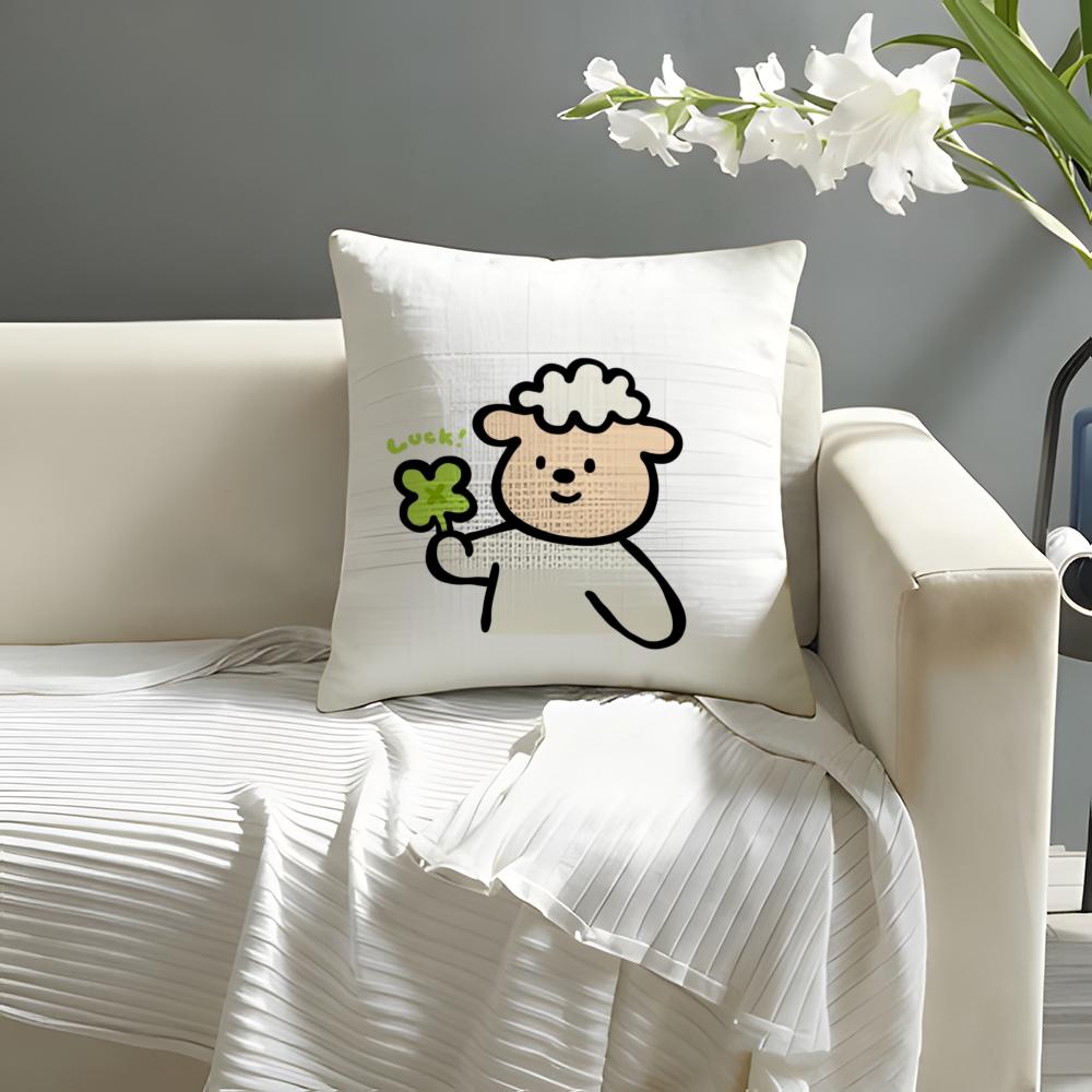 Lucky Cartoon CrystalOny Pillow Case Natural Linen Organic Fabric DoubleSided Printing Sofa Home Decor Cushion Cover