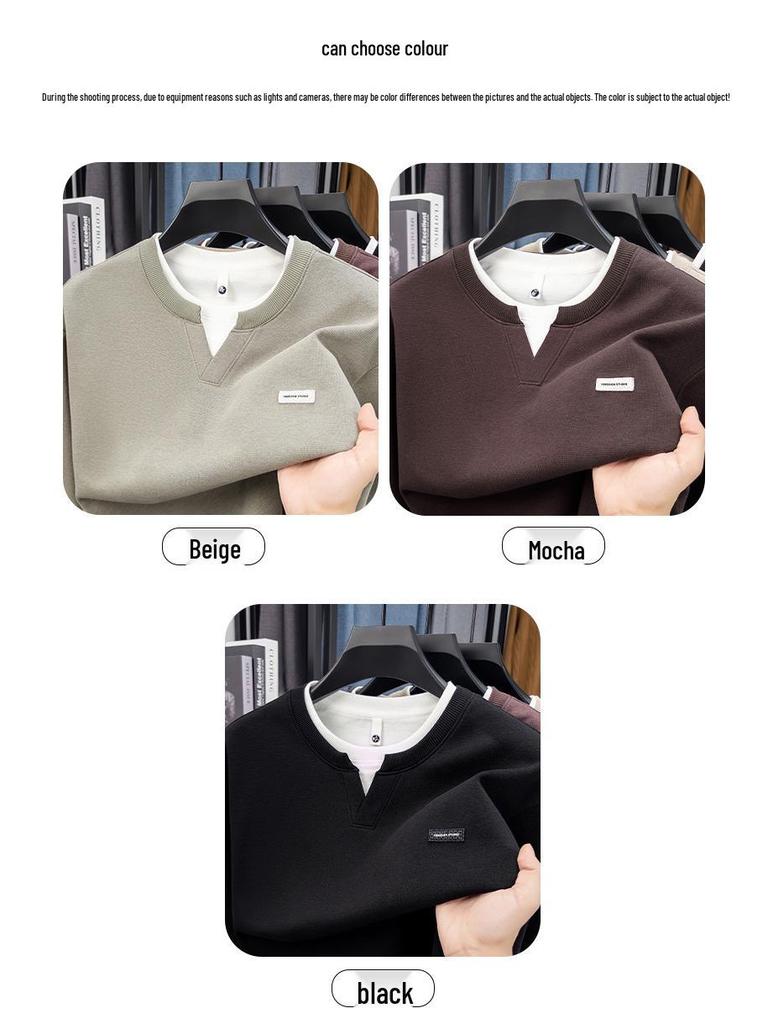 Schwerer Hoodie für Herren: Herbst/Winter, Rundhalsausschnitt, Fake-Zweiteiler-Design, Lockere Passform, Lässige Mode