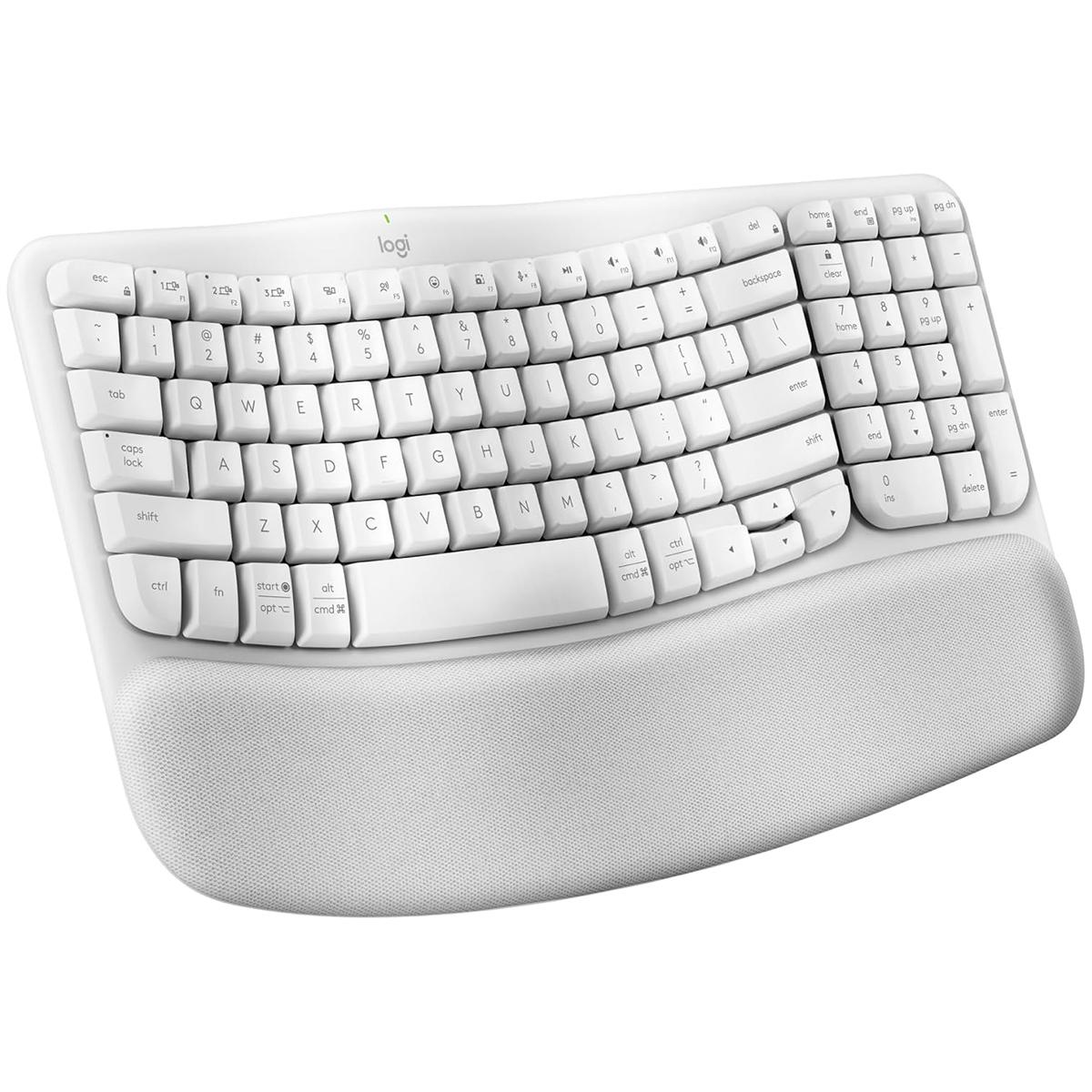 

Logitech WAVE KEYS ergonomic keyboard, wireless Bluetooth dual-mode with built-in palm rest, comfortable office multi device connection