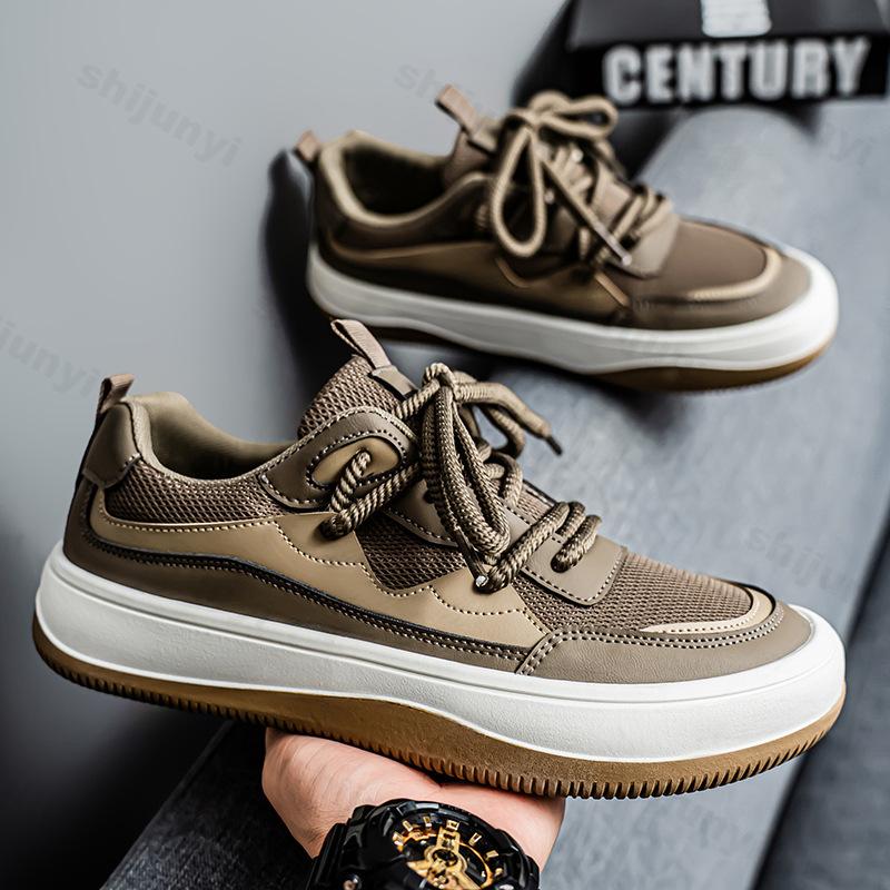 Fashion Men's Platform Sneakers 2025 Autumn New Breathable Mesh Non Slip Soft Sole Running Shoes Fashion Vintage Cross Tied Casual Flats