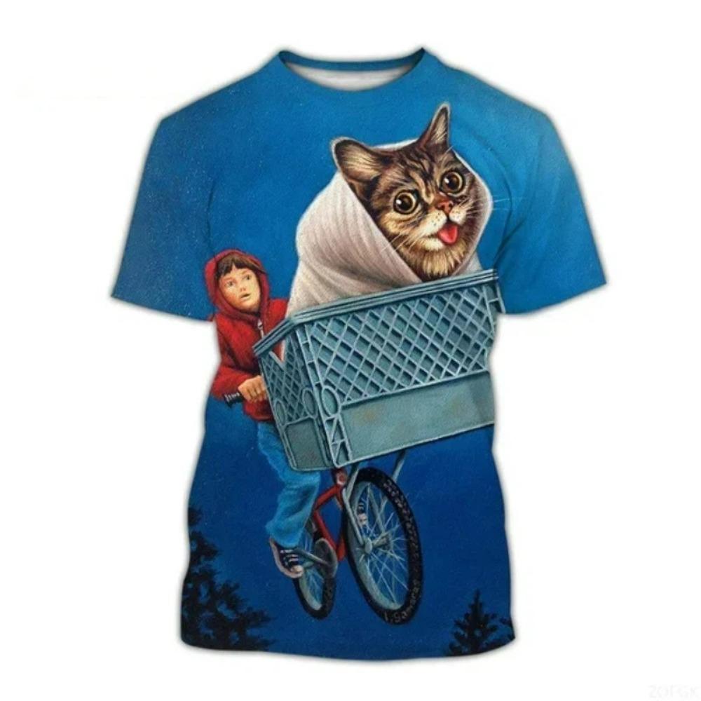 Summer Fashion Funny Street Style Pullover Cute Cat KidsT-shirt Casual Creative 3D Printing Animal Boys T-shirt Girl Round Neck T-shirt