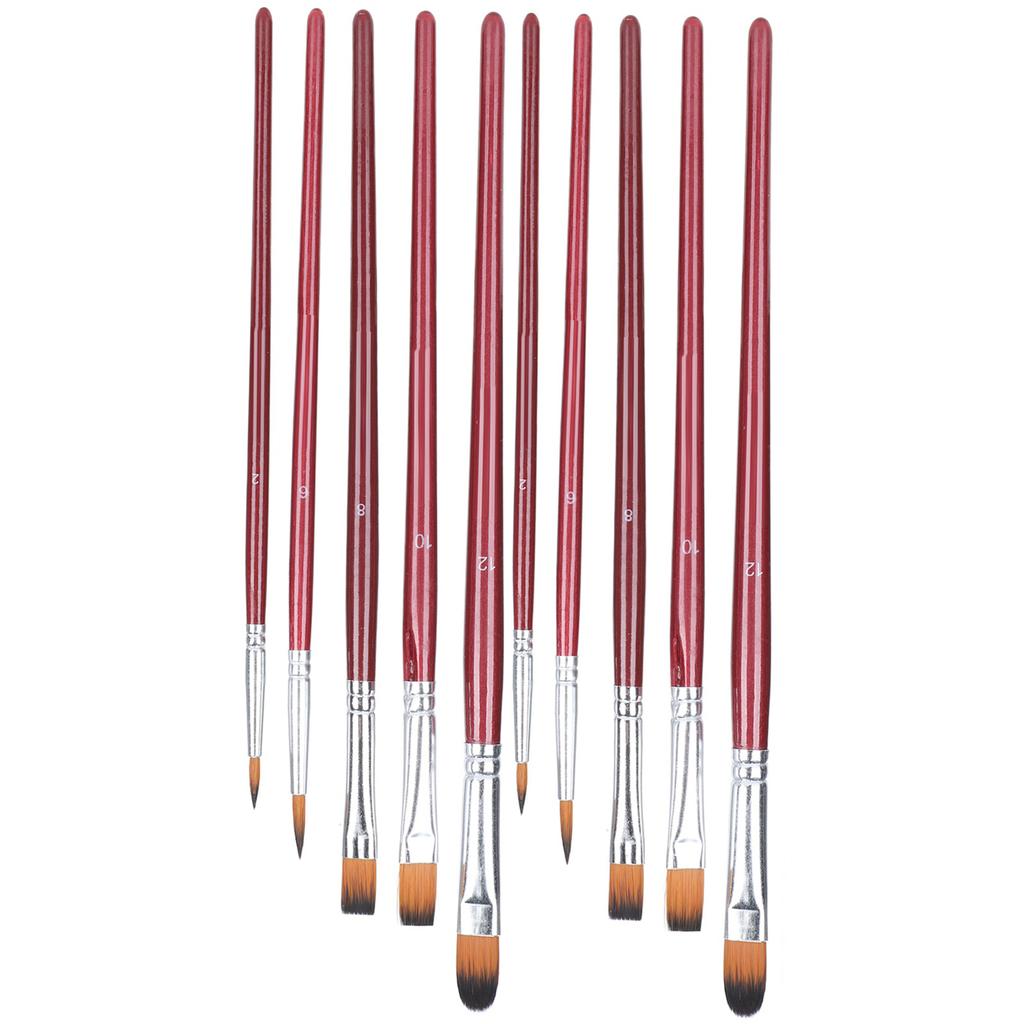 10pcs Artist Paint Brush Set Oil Acrylic Watercolor Gouache Painting Drawing Brush SetBurgundy
