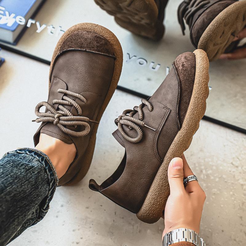 Men’s Retro Low Boots Shoes Fashion Casual Driving Shoes Black Brown Wide Head Shoes Plus Size