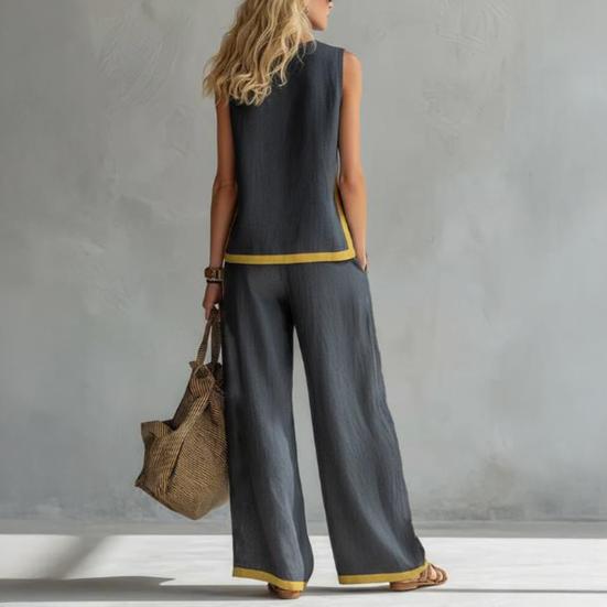 Women's 2 Piece Lounge Sets Sleeveless Crew Neck Top And Wide Leg Pants Outfit Summer Travel Vacatio Matching Sets
