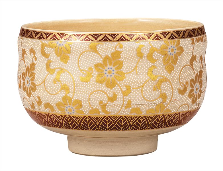 

Kutani Ware Iwataya Matcha Bowl, White Grain Tessen K9-880