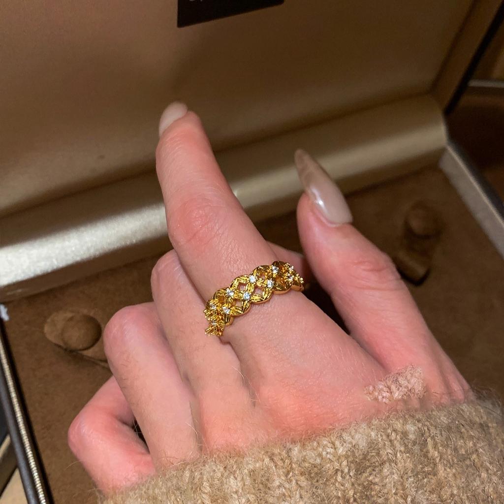 Electroplating Cross Hollow Opening Ring French Temperament Index Finger Ring Light Luxury Niche Ring